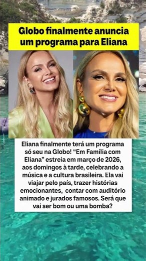 Até que enfim! Eliana vai ter um programa só seu no domingo