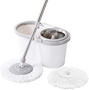 Microfiber Spin Mop Set with Bucket, Spin mop with Wringer Bucket,Split Dehydration Basket,Gray
