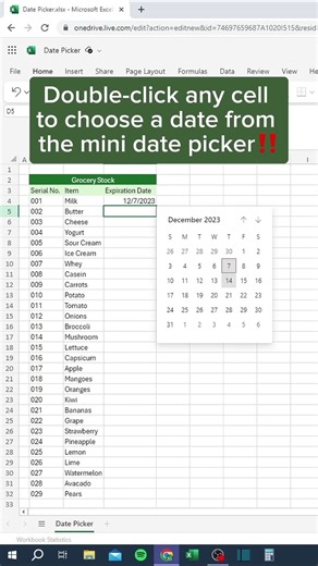 Date Picker in Excel Online | How to Select Date on Excel Website