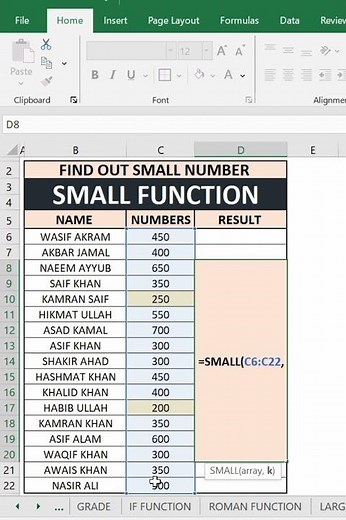 Find the Second Smallest Number Using Excel SMALL Function