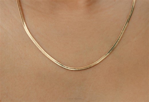 Thin Herringbone Chain Necklace, Gold Filled, Clavicle Sleek Snake Chain - Etsy