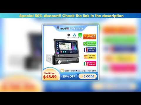 First Look Podofo Android 1 Din Car Radio Tape Recorder GPS Navigation 7" HD Retractable Screen Mul