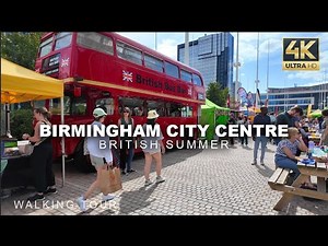 4K British Summer Walking Tour of Birmingham City Centre