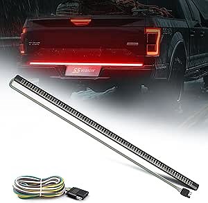 60 inches Tailgate Strip Light, 504 LEDs Triple Row Tailgate Light Strip for Truck Waterproof with 4-Way Flat Connector - 5 Functions Red Turn Signal, Red Brake, Running Light, White Reverse