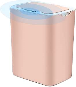 Automatic Trash Can Touchless,3.7 Gallon Smart Motion Sensor Garbage Bin with Lid,Waterproof Plastic Induction Trash Bin for Bedroom Kitchen Bathroom,Pink