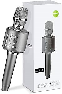 Aokeo K-1 Wireless Karaoke Bluetooth Microphone.3 in 1 Handheld Mic Karaoke Machine for Christmas Home Birthday Party for Kids and Adults.Compatible with Android & iOS Devices (Grey)