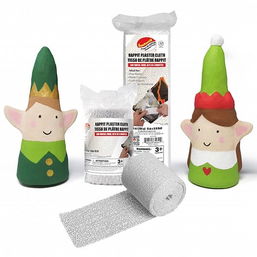 Sandtastik® Rappit Plaster Cloth Essential Casting Material Rappit Plaster Cloth is cotton coated with plaster of paris, a staple material in the art of casting and mold making. Once activated with water, plaster sets in just 5 minutes. Useful for a variety of applications: body casting, face casting, mask making, casting forms, sculpture/modeling, mold making, and so on. https://www.sandtastik.com/plaster-casting/rappit-plaster-cloth See project instructions: https://www.sandtastik.com/easy-elv