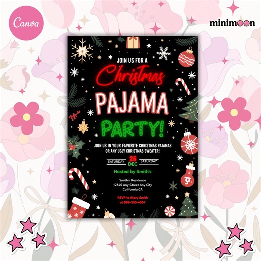 Christmas Pajama Party Invitation Template (digital Download) - Etsy