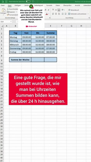 #antwort auf @ankeuebel 🔥 Summen bei Uhrzeiten bilden! #excel #informatik #msexcel #office365