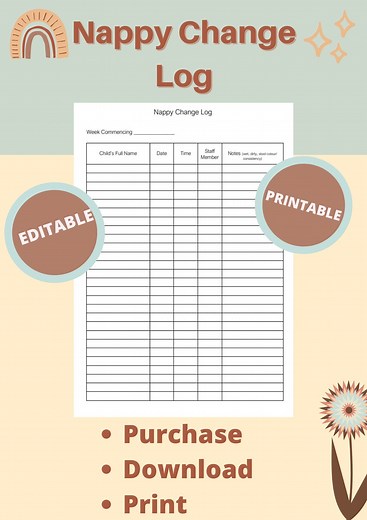 Editable Nappy Change Log: Childcare Form (instant Download) - Etsy