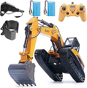 Huina RC Excavator for adults1580 Hobby Remote Control V4 Full Metal RC Excavator Adult huina 580 Construction Vehicle Professional Remote Control Tractor (2 Batteries)