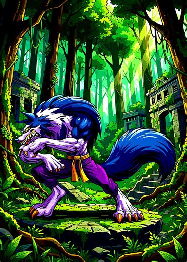 'Werewolf in a Jungle Temple' Poster, picture, metal print, paint by Polivite 87 | Displate