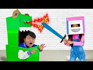 Alex and Charlotte Playing with Cardboard Toys | Funny Stories for Children