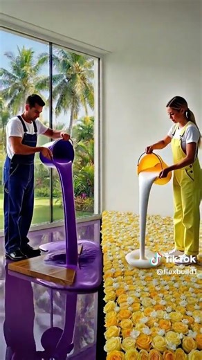Purple 🟣 vs Yellow 💛 Luxury Epoxy Floor! 😱 Incredible Split Transformation #home #trending