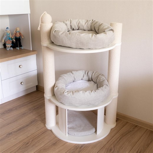 Modern Gray Luxury Cat Tree Tower With Cat Scratcher Pole and Cozy House - Etsy