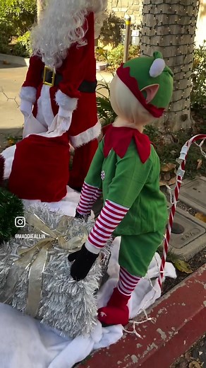🎄DIY Elves🎄 Materials Needed - Garden stakes, 8” styrofoam balls, pool noodles, beige tulle, kids elf costumes, kids mittens, elf ears, grocery bags, packaging airbags, zip ties, and sewing pins. To make these elves, begin by driving a garden stake into the ground and cut to desired height. Run a pool noodle through the legs of the pants and attach to the garden stake. Stuff one packaging airbag into each slipper and place around the bottom of the pool noodles for your feet. Wrap clear string 