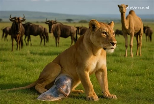 Lioness Giving Birth in the African Grasslands