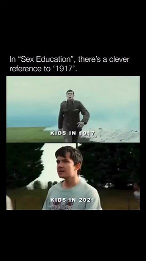 Explaining Films on Instagram: "In Sex Education, the clever reference to 1917 appears in a school play scene, where the production’s ambitious one-shot staging mirrors the cinematic technique of Sam Mendes’ war film. This nod showcases the show’s knack for weaving pop culture into its narrative. The reference cleverly ties into Sex Education’s themes of personal struggle and resilience, paralleling 1917’s intense, continuous journey. By mimicking the film’s style, the show subtly honors its tec