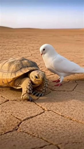 The pigeon saves a turtle, but an eagle takes its chick away, leaving it in tears.