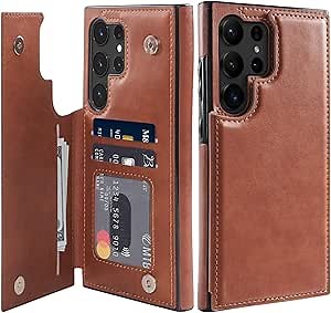 LETO for Samsung Galaxy S25 Ultra Wallet Case - Flip Folio Leather Kickstand - Fashionable Designs - Credit Card Holder - Shockproof Protective Phone Cover for Women and Girls - 6.9" - Brown