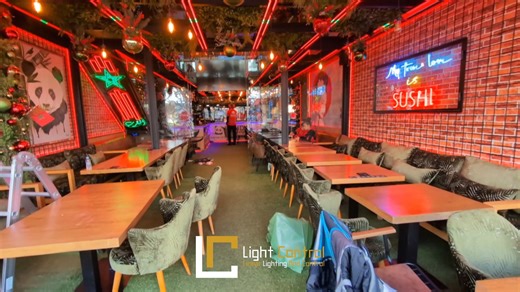 LIGHT CONTROL on Instagram: "✨ Projet d’éclairage – Restaurant PANDA Conception et installation d’un éclairage architectural créatif offrant une ambiance chaleureuse et immersive pour l’espace intérieur. ✔️ Étude lumière ✔️ Sélection des solutions LED adaptées ✔️ Installation & finition professionnelle 🎯 Light Control – Design & exécution d’éclairage architectural #LightControl #LightingDesign #ArchitecturalLighting #RestaurantDesign #LEDMaroc"