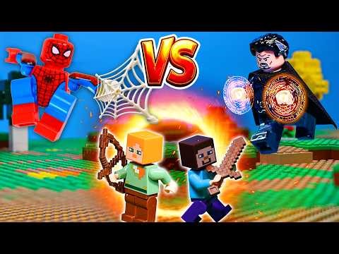 Spider-Man Vs Doctor Strange Fight - Alex and Steve Life | Lego Stop Motion | Minecraft Animation
