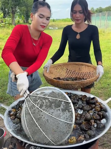 Cooking Snails in Chili Sauce with Vegetables