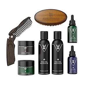 The Beard Struggle Ultimate Kit - Grooming Care Package for Men - Balm, Oil, Wash, & Conditioner for Cleaning, Moisturizing & Growing Scruff - (Silver - Viking Honor)