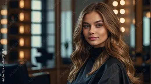 Beautiful girl in a hairdressing chair in a salon