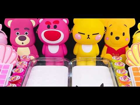 Random ASMR Slime Mixing 🌈 Rainbow Pink Bear vs Glitter Slime | Random Makeup Mixing