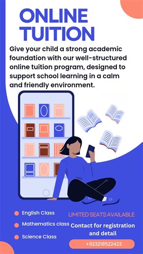 📖Online Tuition Classes 1–8 |👩‍🎓BSc Tutor | Online Only |📞0321-8522423 | Limited Seats!Rejester now