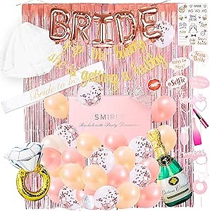 SMIRLY Bachelorette Party Decorations Kit: Rose Gold Bridal Shower Decorations Kit, Bachelorette Party Supplies, Bride to Be Decorations, Bridal Shower Decor, Bachelorette Sash and Veil Bride Balloons