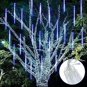 Meteor Shower Rain Lights Christmas Snow Falling Icicle LED String Lights 12.2 inch 12 Tubes 288 LEDs Cascading Lighting for Christmas Wedding Garden Trees Patio Decoration (Blue)
