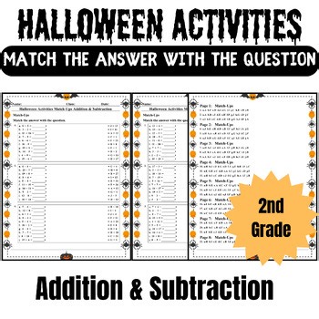 Halloween Math Worksheets | Addition & Subtraction Match the Answer Activities