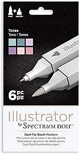 Spectrum Noir Illustrator by Spectrum Noir 6 Piece Twin Tip Artist Alcohol Marker, Tones