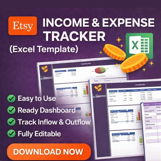 Income & Expense Tracker Excel Template | Budget Spreadsheet | Personal Finance Tracker | Editable Monthly Expense Log