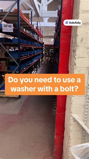 The short answer is Yes! You generally need a washer when using a bolt, particularly in construction projects. Without a washer, a bolt can damage the materials surface when it digs into the material during tightening. Washers distribute the load. This is especially necessary when you're driving into a soft material, such as wood or aluminium, which is vulnerable to stress-related damage. #askaidy #bolt #fixandfast #Diy #construction