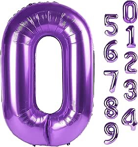 40 inch Number Balloon, Large Purple Number 0 Balloon, Foil Balloon for 10th 40th Birthday Decorations,10th Wedding Anniversary,100 Day Anniversary