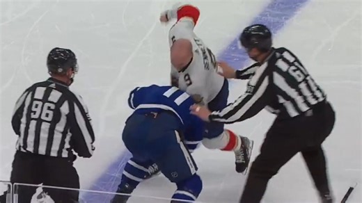 Panthers’ Bennett drops the gloves after Maple Leafs’ Domi takes a shot in the scrum