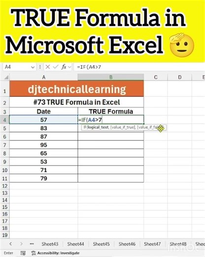TRUE Formula in Excel | TRUE Function in Excel | #true #excel #excelshorts #exceltricks #learnexcel