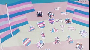 Transgender Pride Flag and Sticker Pack Include 3 x 5 ft Transgender Flag and 10 Pcs 5.51" x 8.27" Mini Rainbow Signs with 60 Pride Stickers