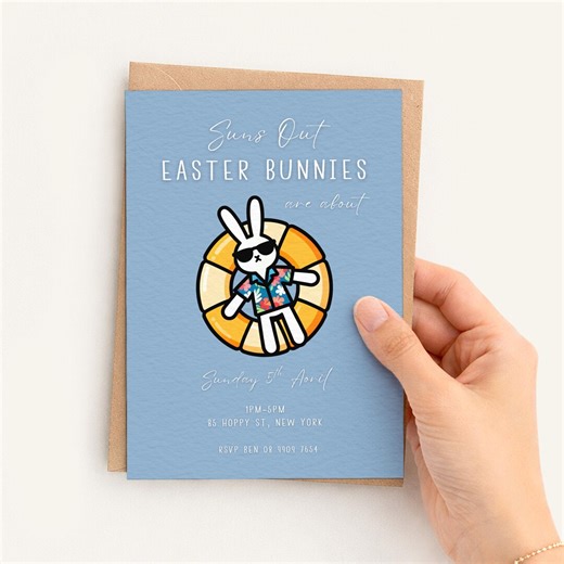 Easter Bunny Party Invitation | Cute Easter Invite | Editable Egg Hunt Invite | Cool Kids Easter Party Invite | Easter Pool Party Invite