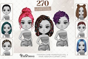Chibi Hair Add-on | Hairstyle PNG Clipart Bundle | Afro Hair, Curly, Braids, Natural, Locs | Digital Planner Stickers, Sublimation Design - Etsy