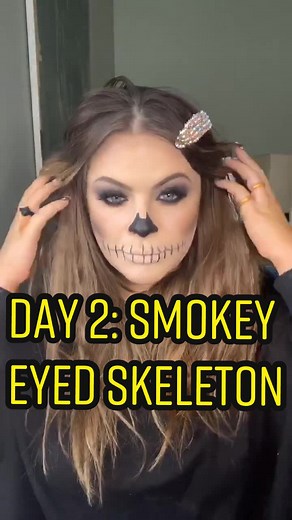 DAY 2/10 Easy Halloween Makeup Tutorials // Smokey-Eyed Skeleton 🖤Follow to see all 10! #halloweenmakeup #makeuptutorial #halloween #skeleton