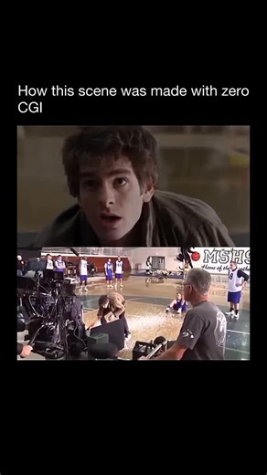 Movies and Bloopers on Instagram: "A high school gym is transformed into the backdrop for a seemingly superhuman basketball dunk, achieved entirely through practical effects. Andrew Garfield performed the dunk himself, with the hoop carefully engineered to break safely the moment he made contact. To complete the illusion, pieces of fake glass were physically launched to replicate the backboard shattering. Everything happened in camera, relying on precise timing and real world mechanics rather th
