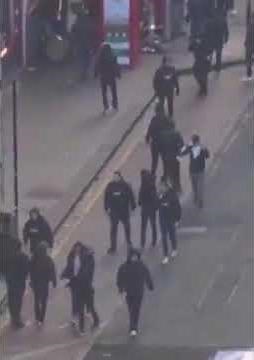 Celtic fans (Bhoys Ultras) attack a Rangers bar in Glasgow City Centre.