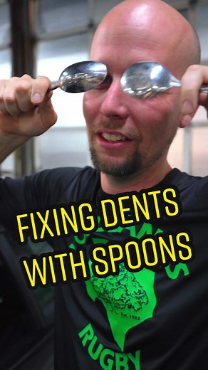 How to fix a Dent with a Spoon… …should we make this an actual tool? 🤣 [JUST-A-SPOON] tm #dentrepair #pdr #metalwork #tools