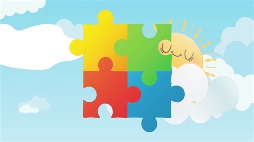 Animation of colourful puzzle pieces forming square over sky | Premium Stock Video Footage