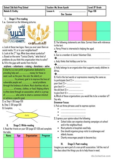 9th Grade - Module 6 - Lesson 4 - Clubs, Associations and Charities