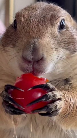 Chubby Prairie Dog Eats a Tomato
